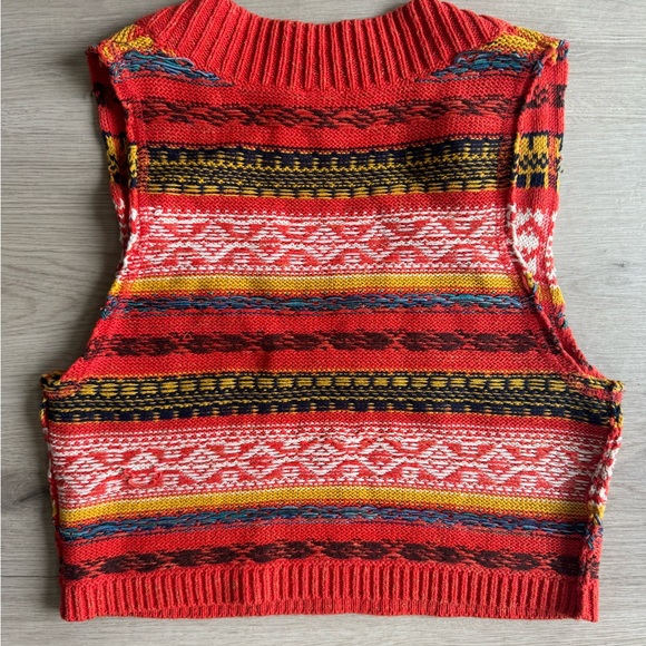 Free People Fair Isle Cropped Crew Neck Sweater Vest Orange Size XS Xsmall - Picture 2 of 5